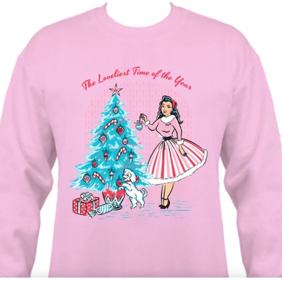 Crazy4Me Style Sweaters - PINUP PINK ROCKIN AROUND THE BLUE CHRISTMAS TREE HOLIDAY SWEATER